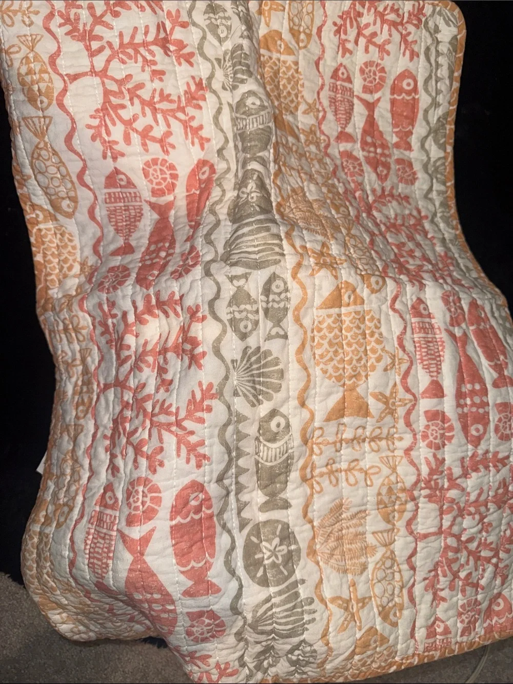 Sigrid Olsen Coral & Peach Cotton Quilted Throw Queen Sz